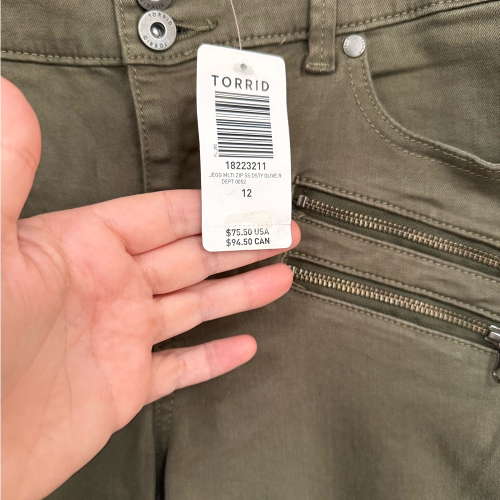 Torrid Olive Green Jeggings with Edgy Zipper Accents - Picture 4 of 6